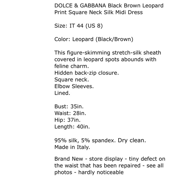 🐆🖤 DOLCE & GABBANA Leopard Elbow Silk Dress 44/8 - Picture 12 of 12